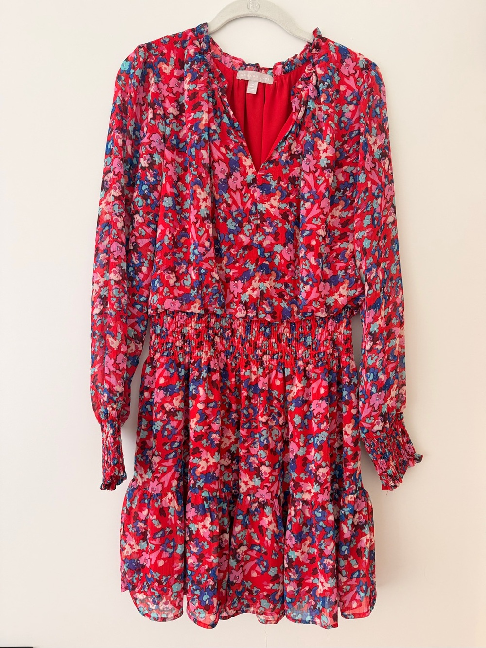 Chelsea 28 Red Floral Chiffon Mini Dress Womens M